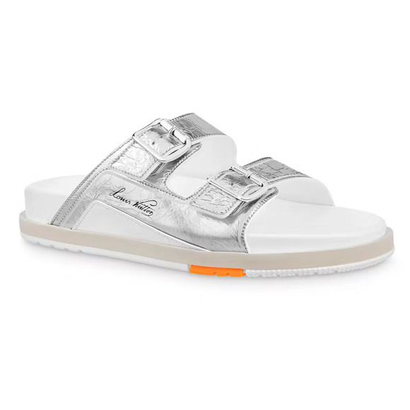 Louis Vuitton Trainer Mule Metallic Silver Buckle Slide Sandal UK 9 US 10 11 - Picture 1 of 16